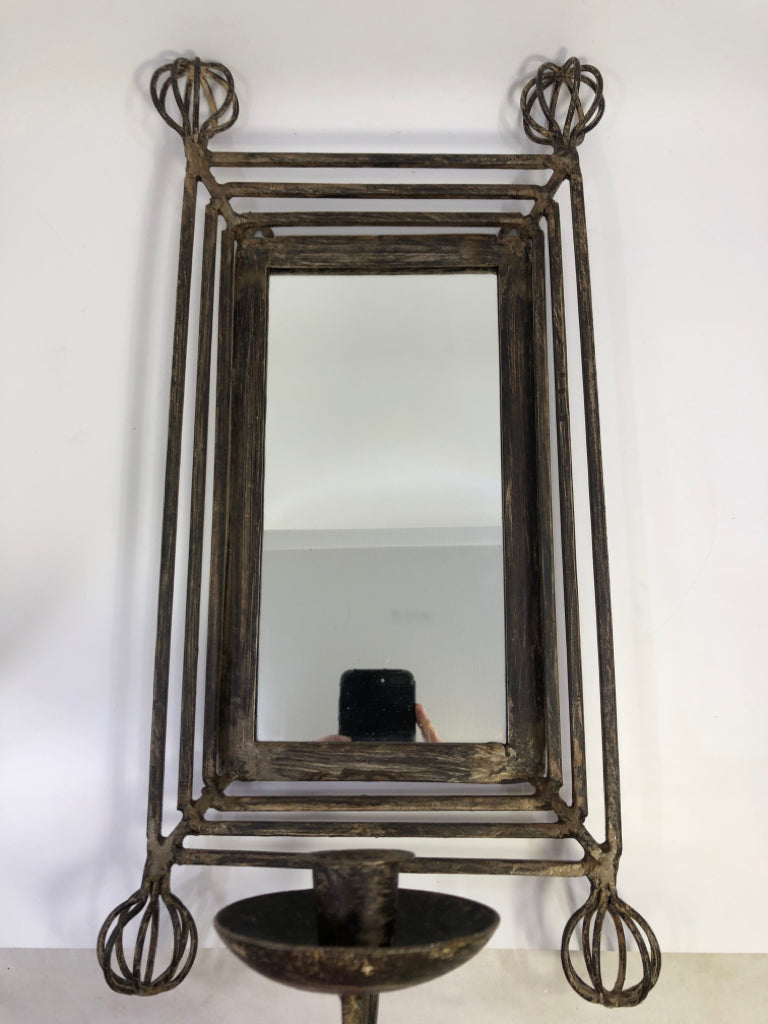 HEAVY METAL DISTRESSED MIRROR W/TAPER HOLDER.