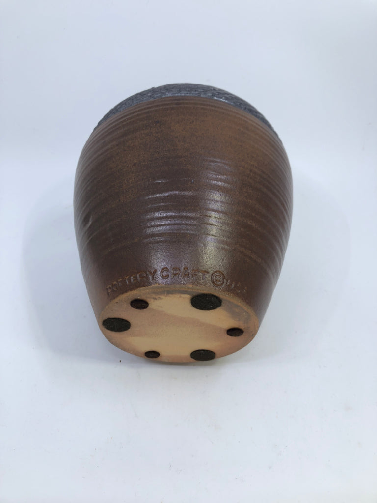 DARK BROWN BOTTOM W/ WHITE NECK CERAMIC VASE.