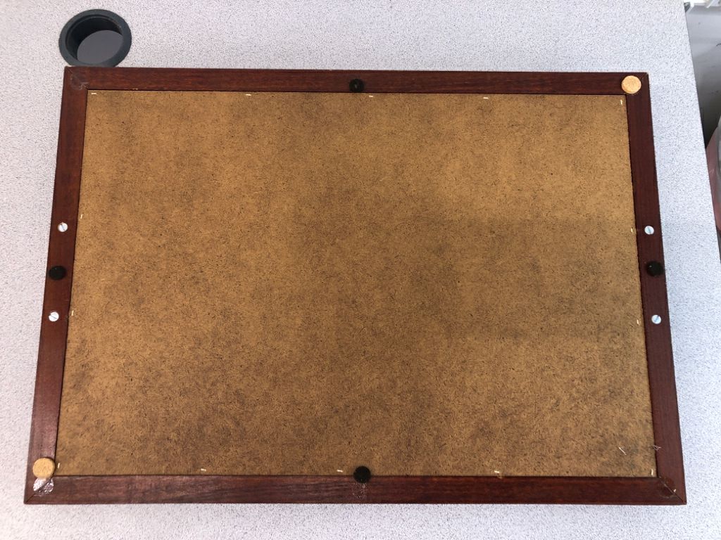 SAILBOAT PRINT IN WOOD SERVING TRAY W/GOLD HANDLES.