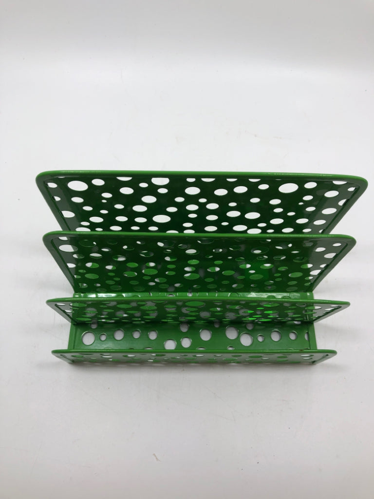 GREEN METAL LETTER ORGANIZER.
