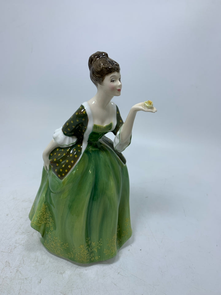 VTG LADY W/ ROSE GREEN DRESS "FLEUR" FIGURINE.