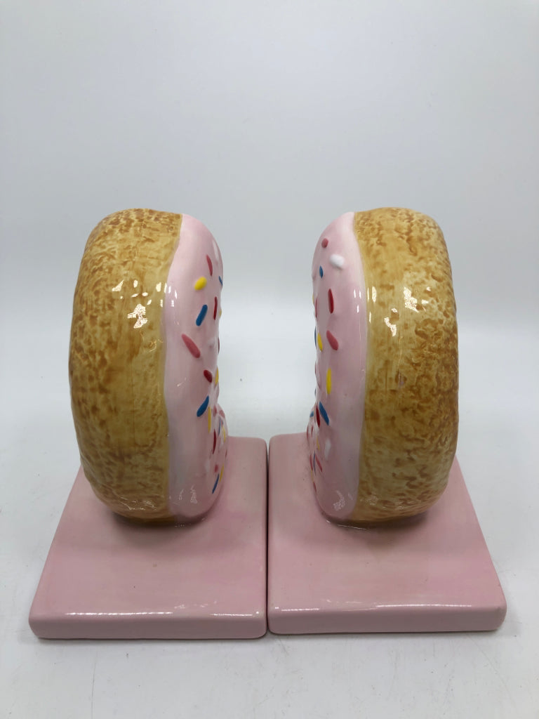 PINK DONUT CERAMIC BOOK ENDS.