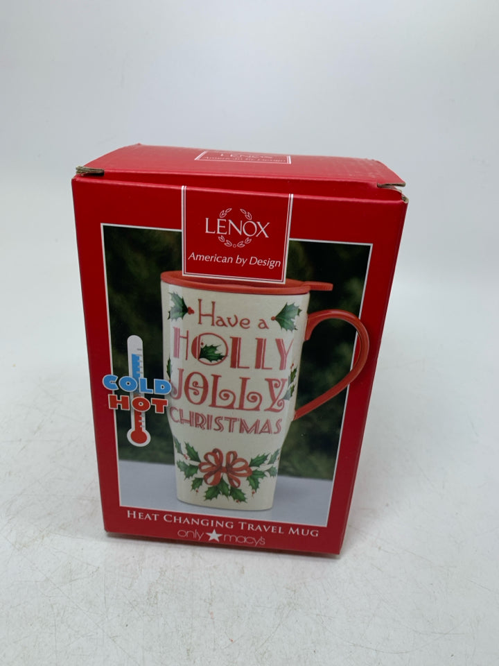 NIB HAVE A HOLLY JOLLY CHRISTMAS HEAT CHANGING TRAVEL MUG.
