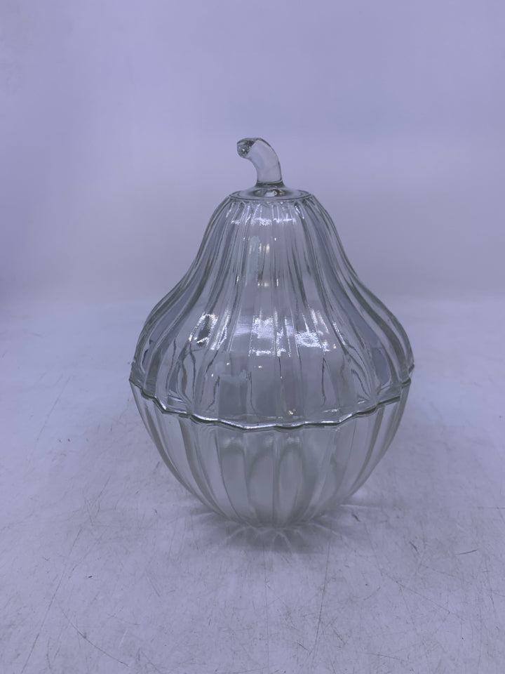 CLEAR GLASS PEAR SHAPED RIBBED.