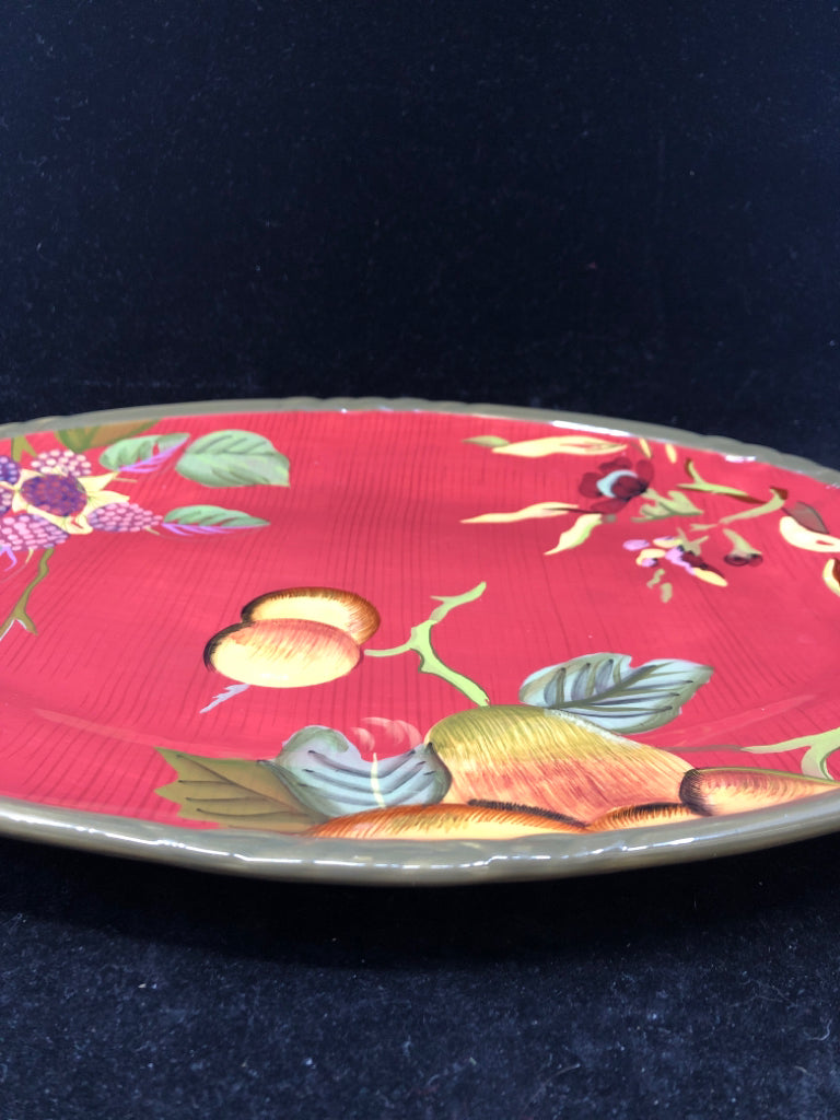 RED/GREEN FRUIT PAINTED OVAL SERVER.