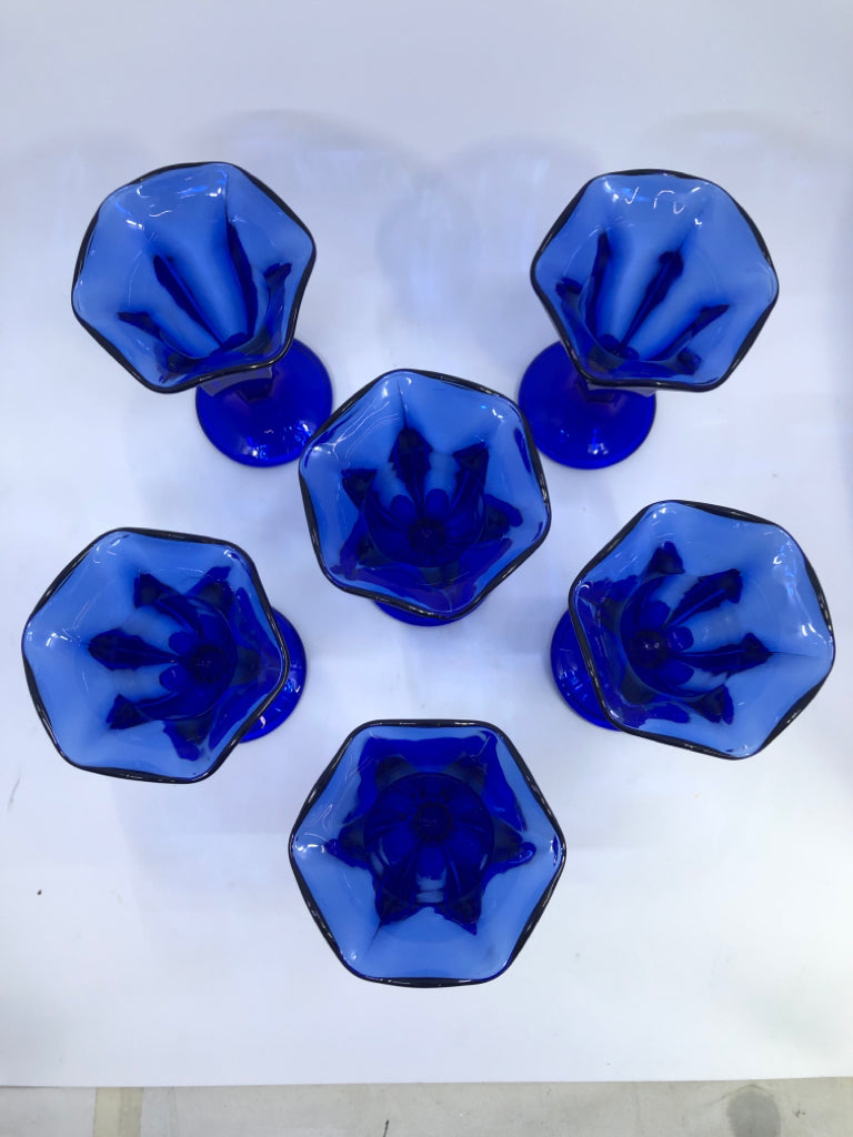 6 COBALT BLUE TALL GLASS SUNDAE CUPS.