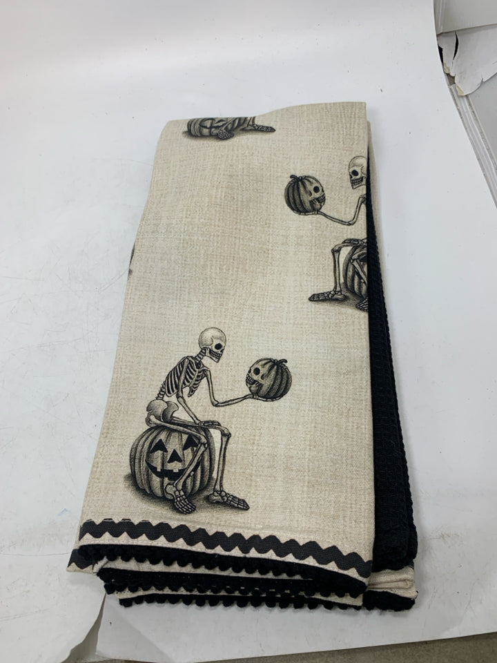 3 RACHEL ZOE SKELTON THEMED KITCHEN TOWELS.