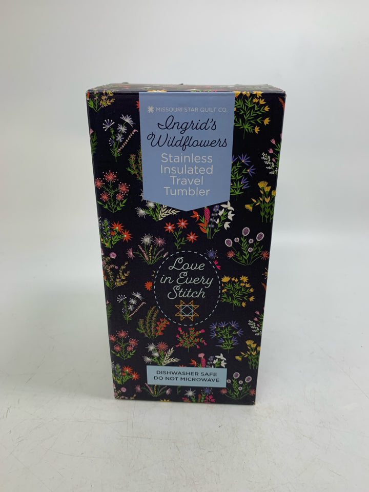 NIB MISSOURI QUILT CO WILDFLOWER TRAVEL TUMBLER.