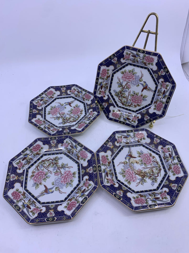 4 BLUE ASIAN STYLE OCTAGON PLATES.