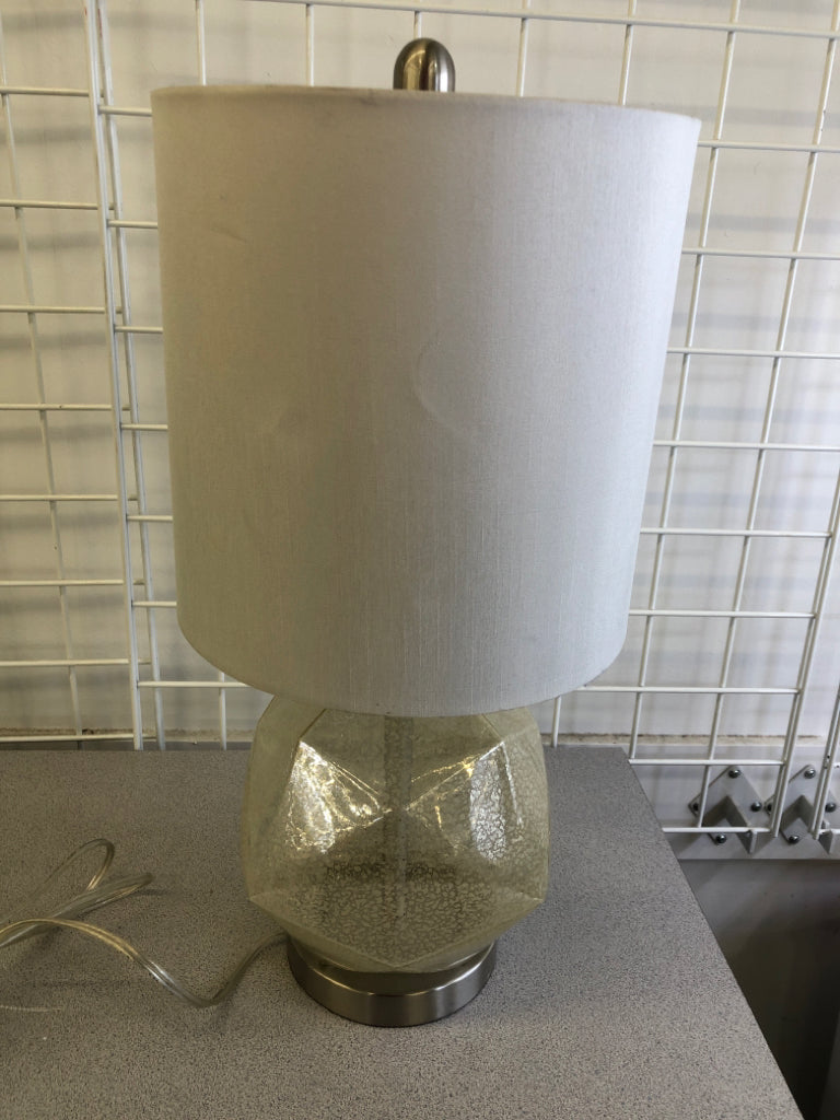 GOLD ABSTRACT BASE LAMP W WHITE SHADE.