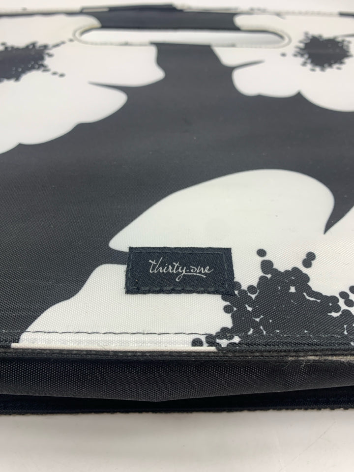 BLACK W/WHITE FLOWERS FABRIC MAGAZINE BIN.