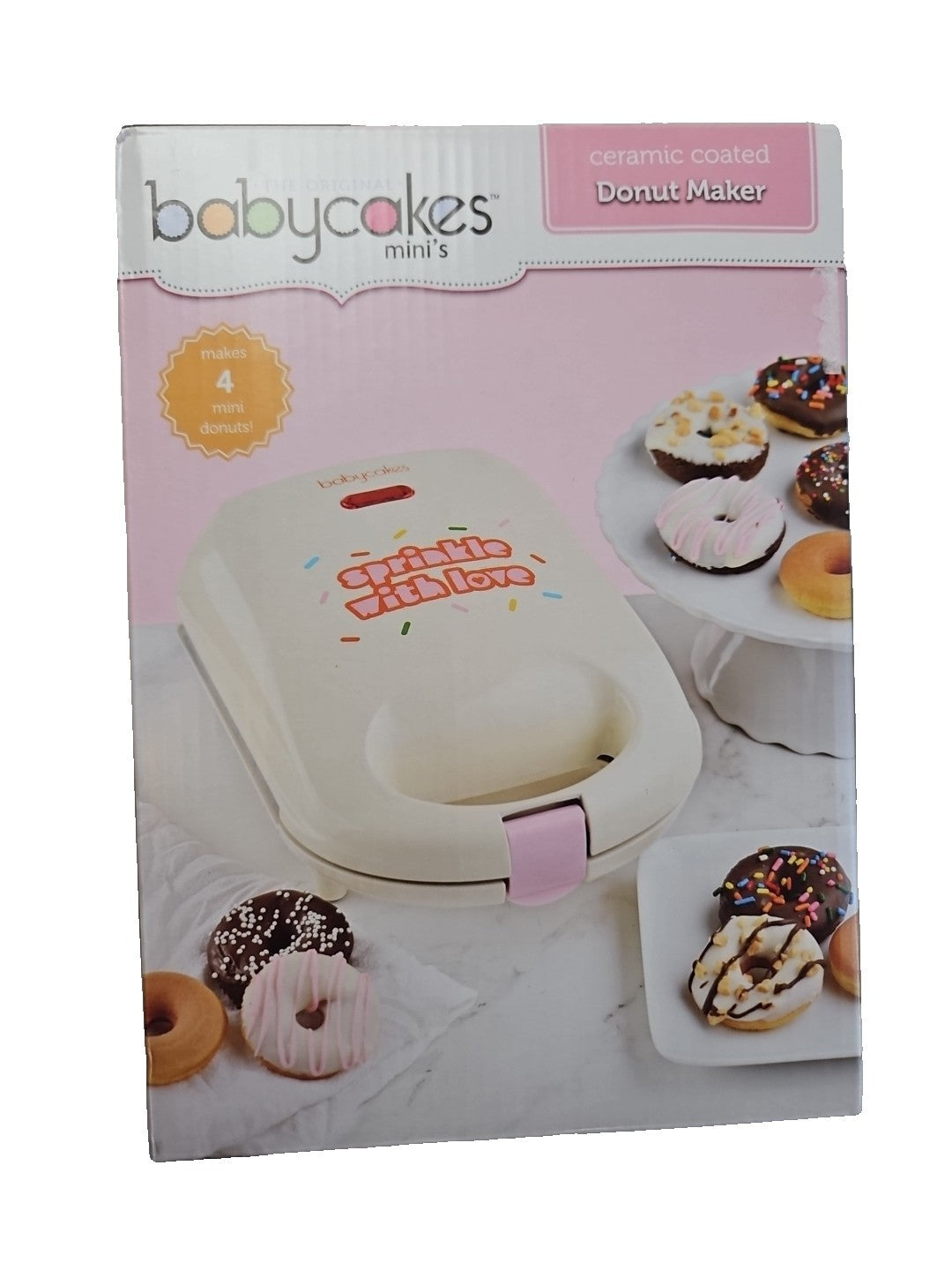 Babycakes Mini S Donut Maker - Makes 4 Non-Stick Mini Donuts Sprinkle with Lov