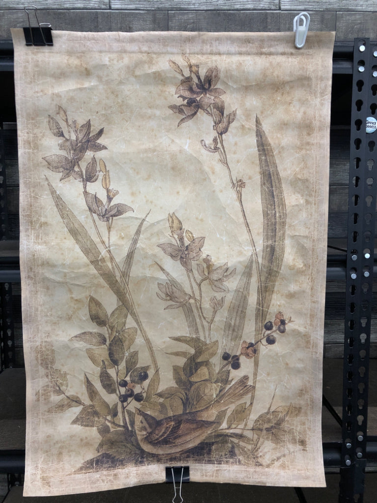 FLOWERS WITH BIRD PAPER ART PRINT.