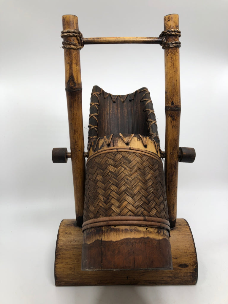 VTG HAND-CRAFTED BAMBOO ROCKING WINE BOTTLE HOLDER.