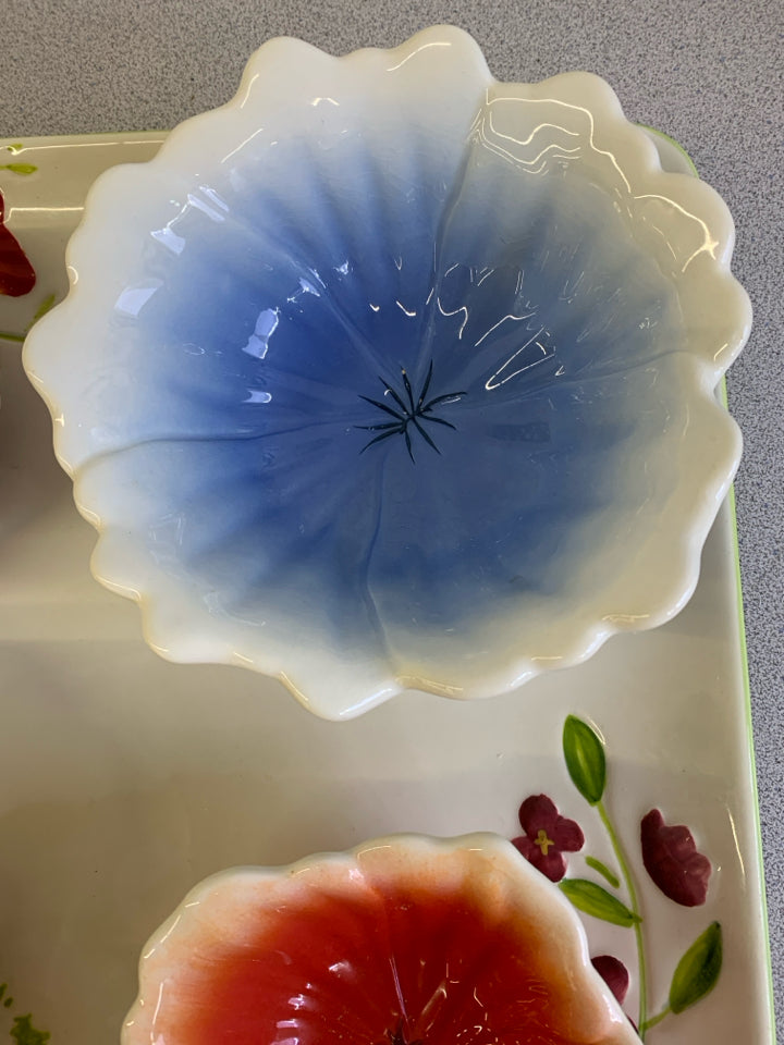 5 PC CERAMIC FLOWER TRAY/BOWLS SET GARDEN BOUQUET.