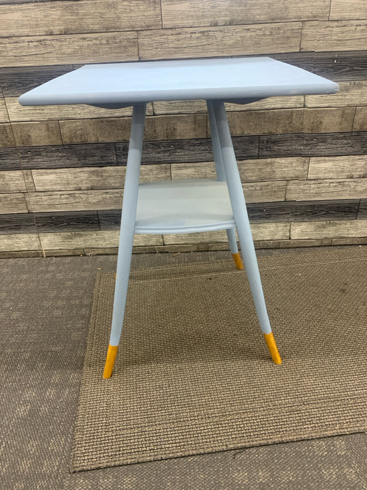 LIGHT BLUE PAINTED TABLE GOLD FEET.