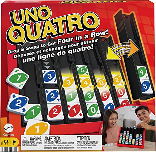 UNO Quatro Game Adult Colored Tiles & Plastic Game Grid 2-4 Players 53 Piece