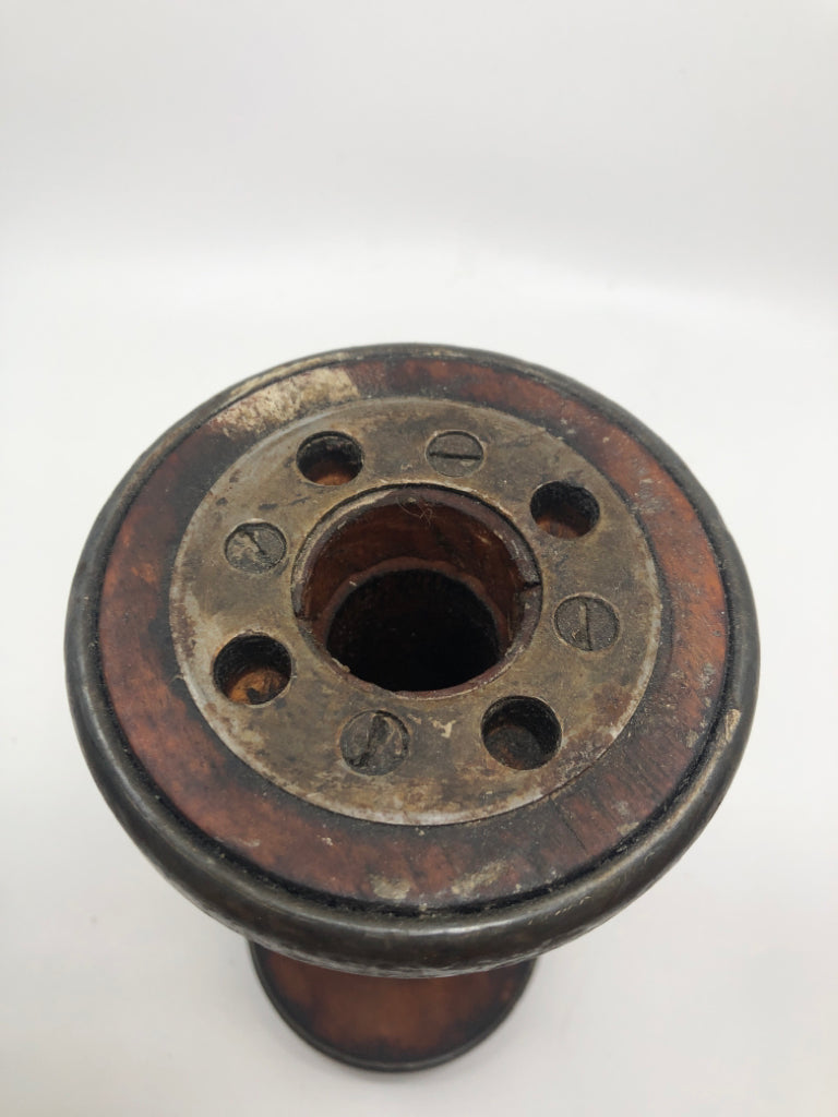 VTG RED WOODEN INDUSTRIAL YARN SPINDLE.