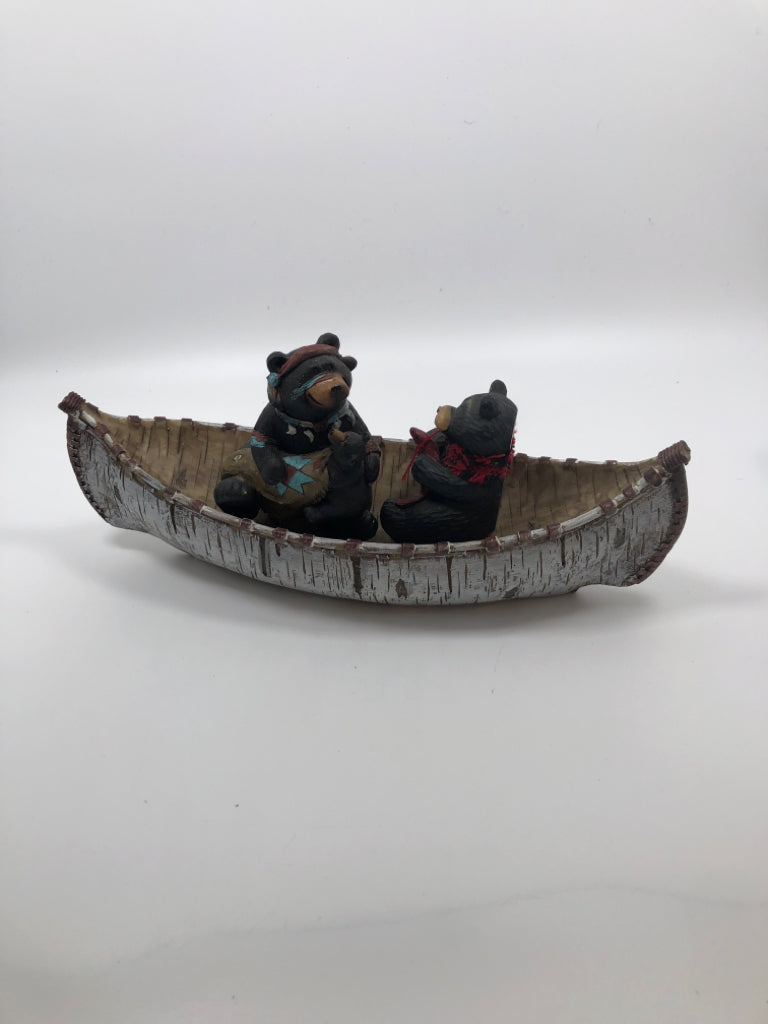 3PC BEARS IN CANOE DECOR FIGURINE.