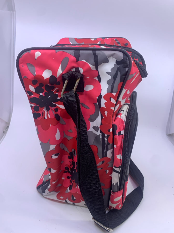 RED FLORAL DIVIDED COOLER BAG.
