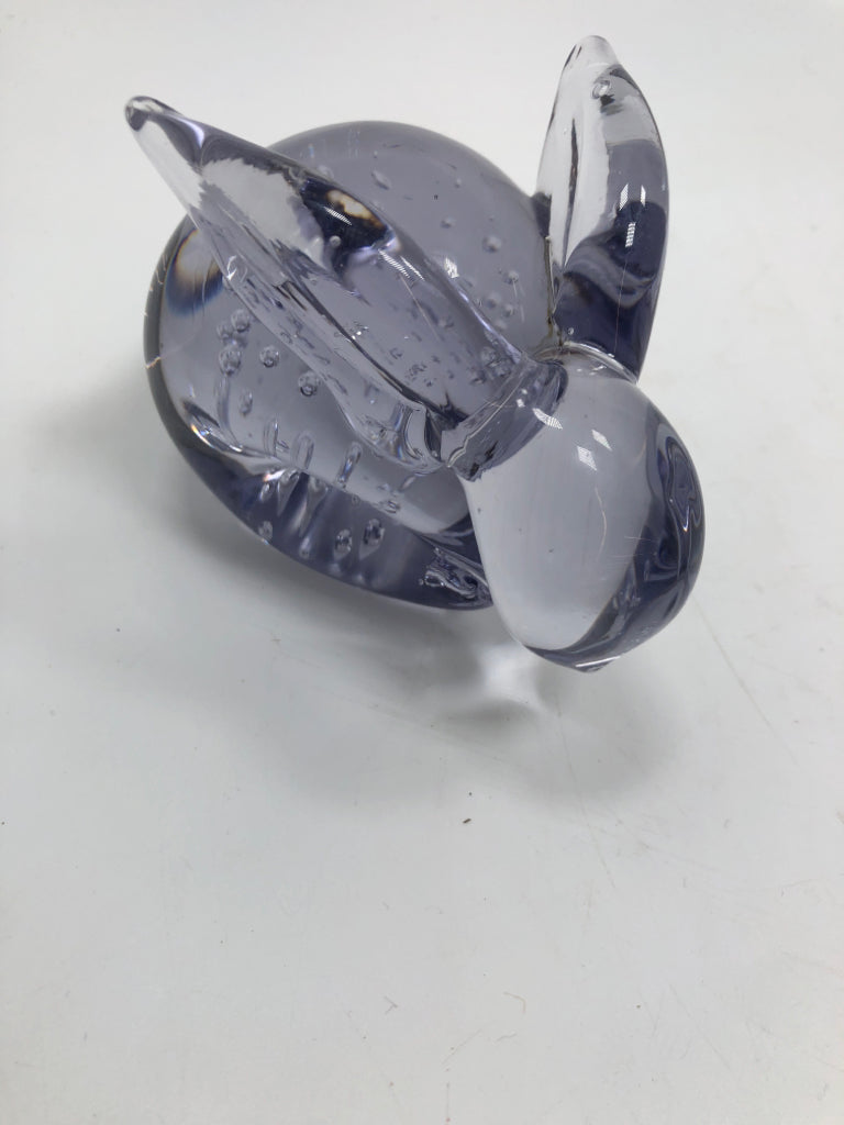 PURPLE TINTED GLASS BUNNY PAPERWEIGHT.