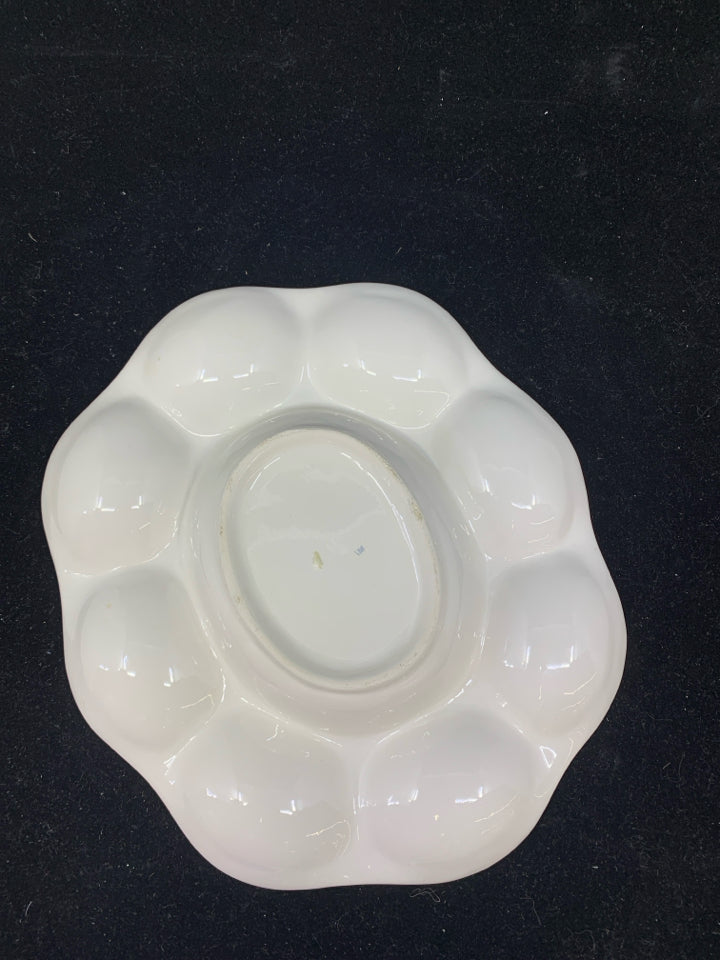 WHITE BLUE POLKA DOT EGG HOLDER.