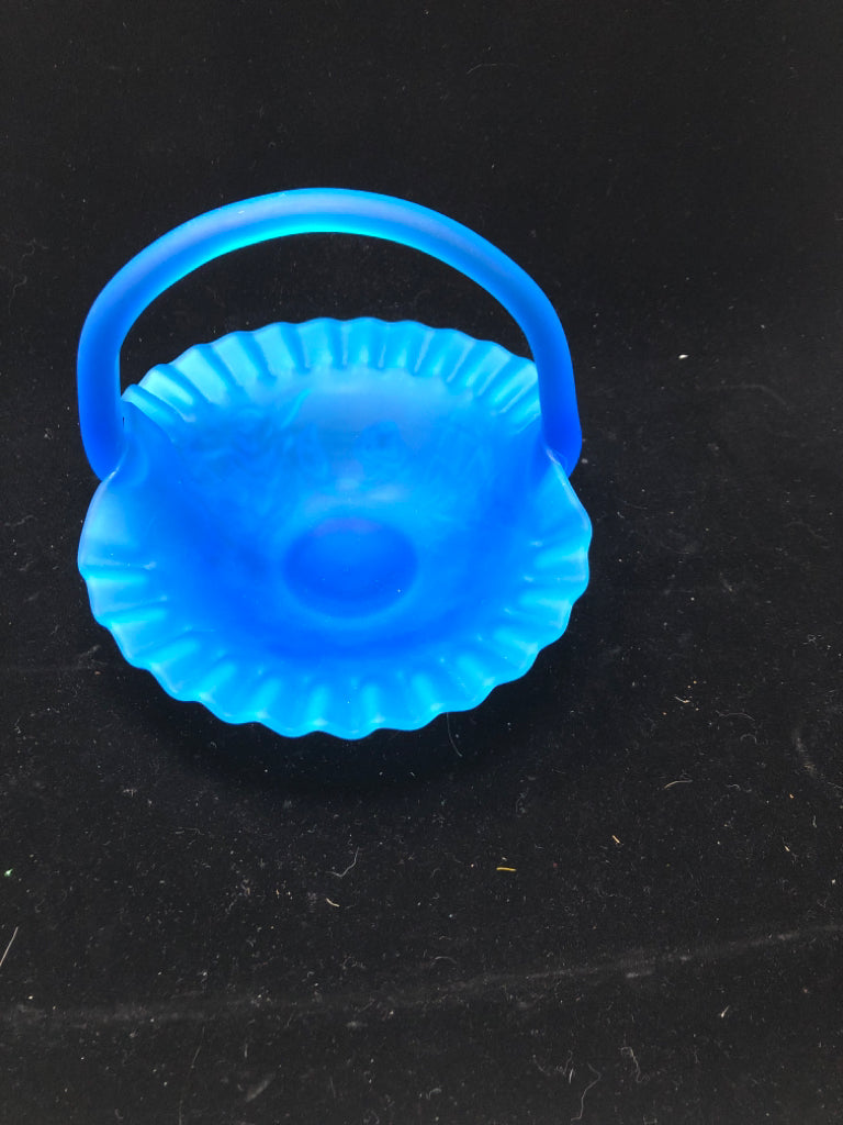 FROSTED BLUE GLASS BASKET.