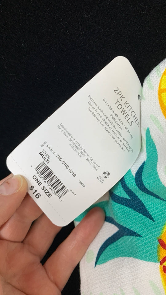 NWT 2PC PINEAPPLE/TEAL KITCHEN TOWELS.