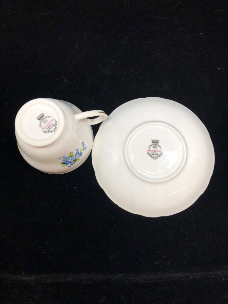 BLUE FLORAL TEA CUP & SAUCER - SANDFORD.