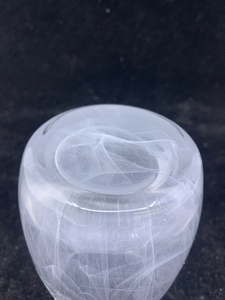 WHITE BLOWN GLASS VOTIVE HOLDER.