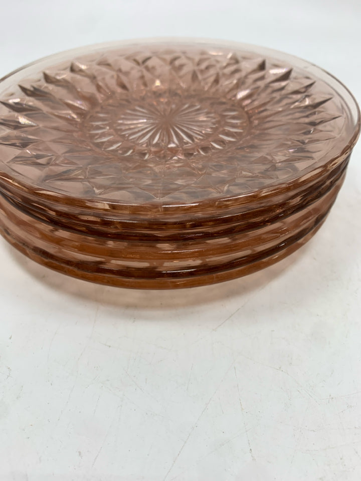 6PC PINK DEPRESSION GLASS BREAD PLATES.