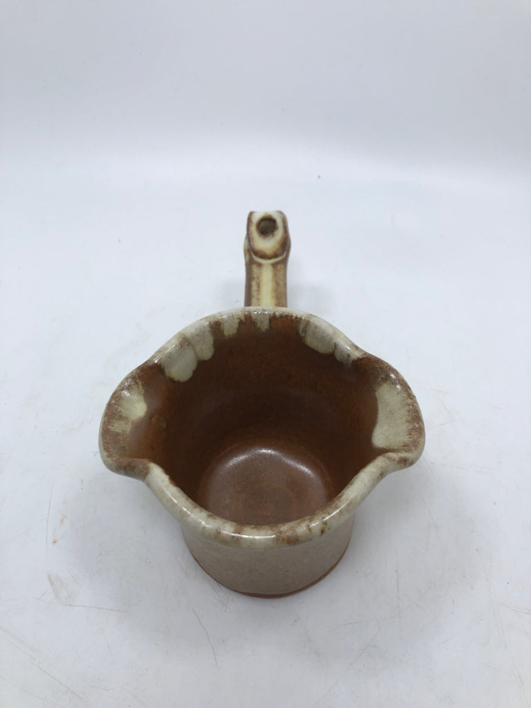 BROWN GLAZED POTTERY BUTTER WARMER.