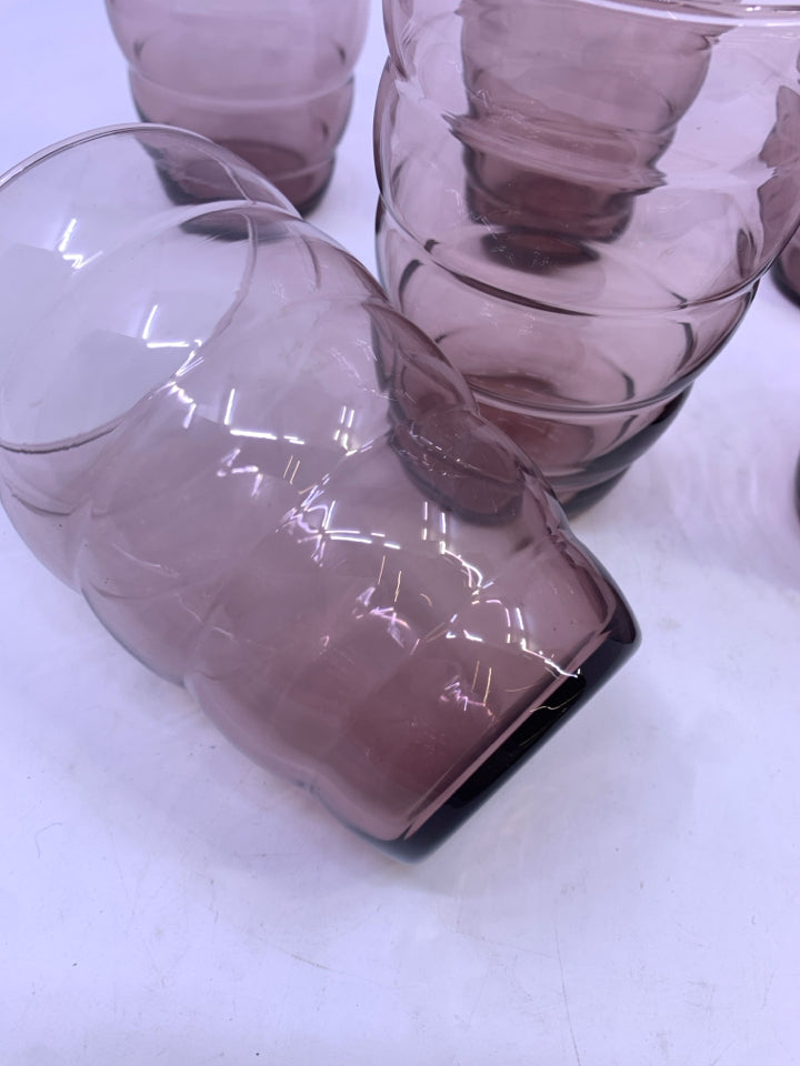 6 PURPLE RIBBED WATER GLASSES.
