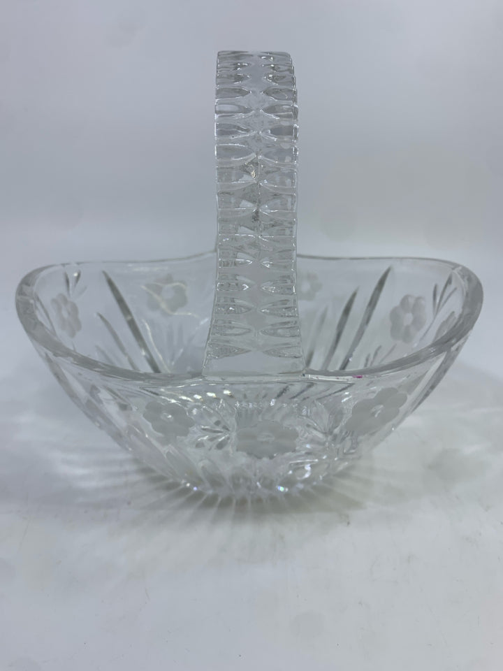 CUT GLASS HANDLE OVAL SHAPED W/FROSTED FLORAL DESIGN.