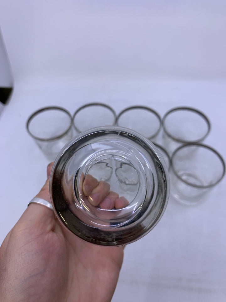 VTG 8 SILVER RIM SHORT GLASSES.