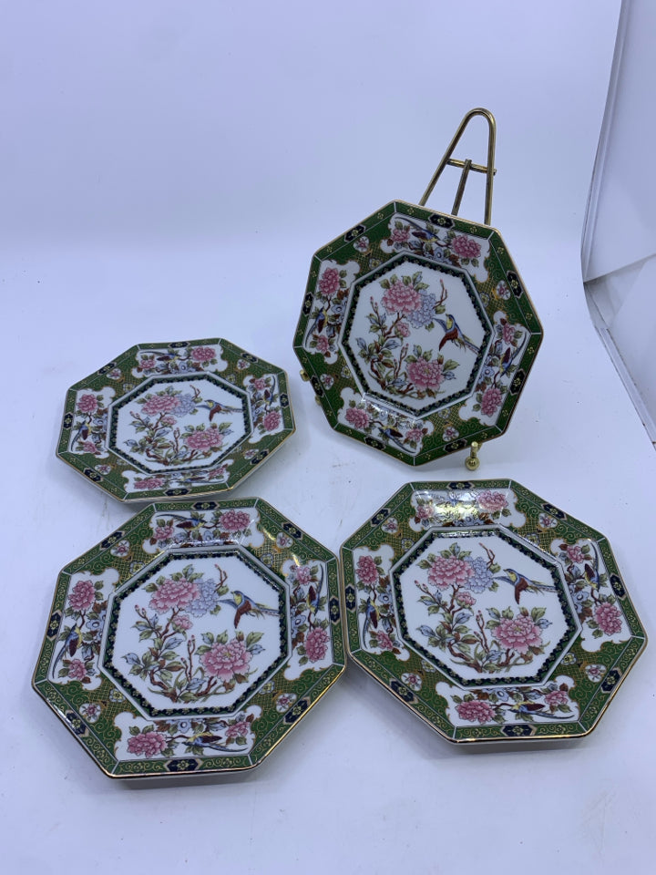 4 GREEN ASIAN STYLE OCTAGON PLATES.