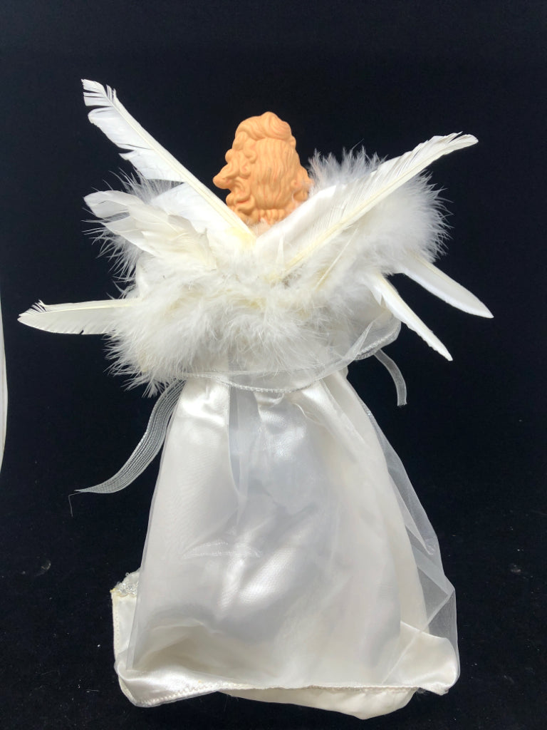 ANGEL TREE TOPPER IN WHITE/SILVER DRESS.