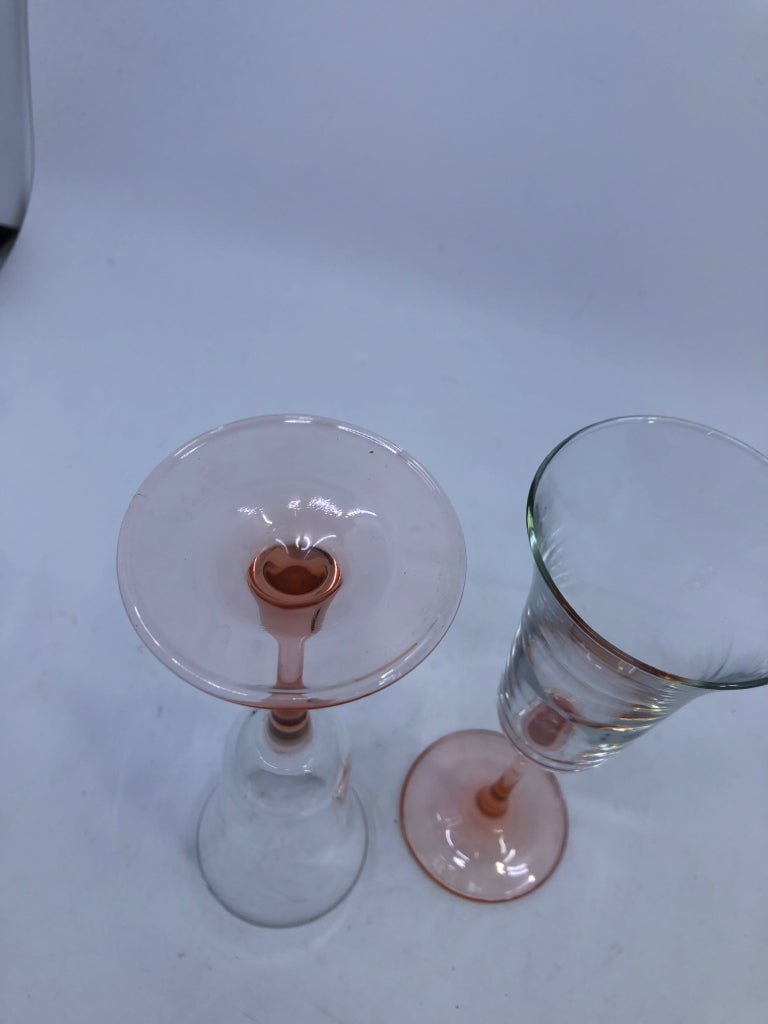 2 PINK STEM CHAMPAGNE FLUTES