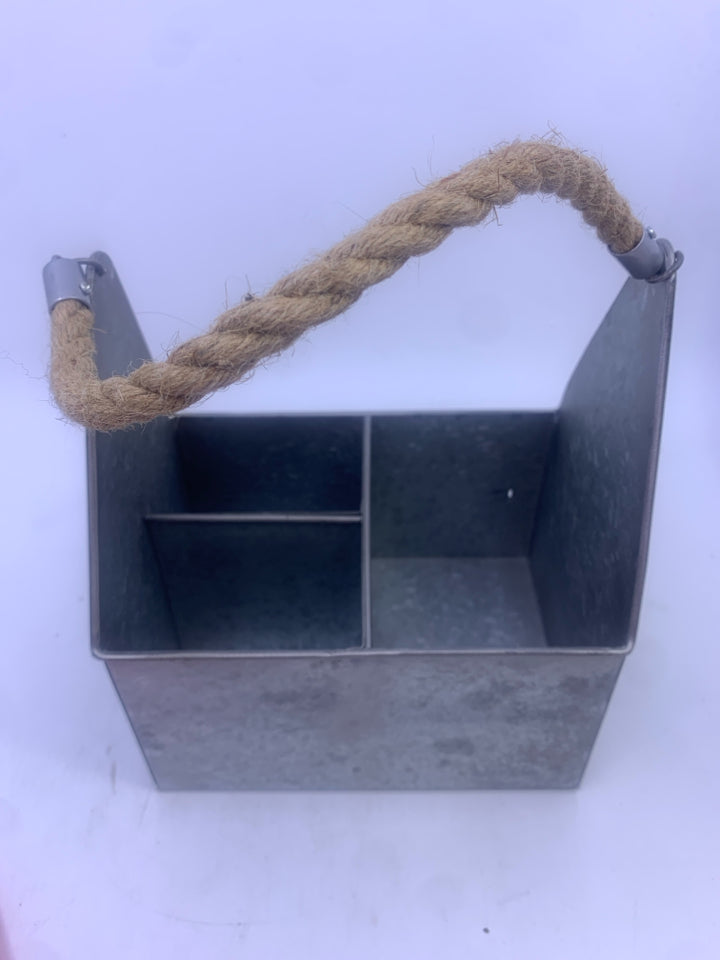 3 SECTION GALVANIZED METAL BUCKET W ROPE HANDLE.