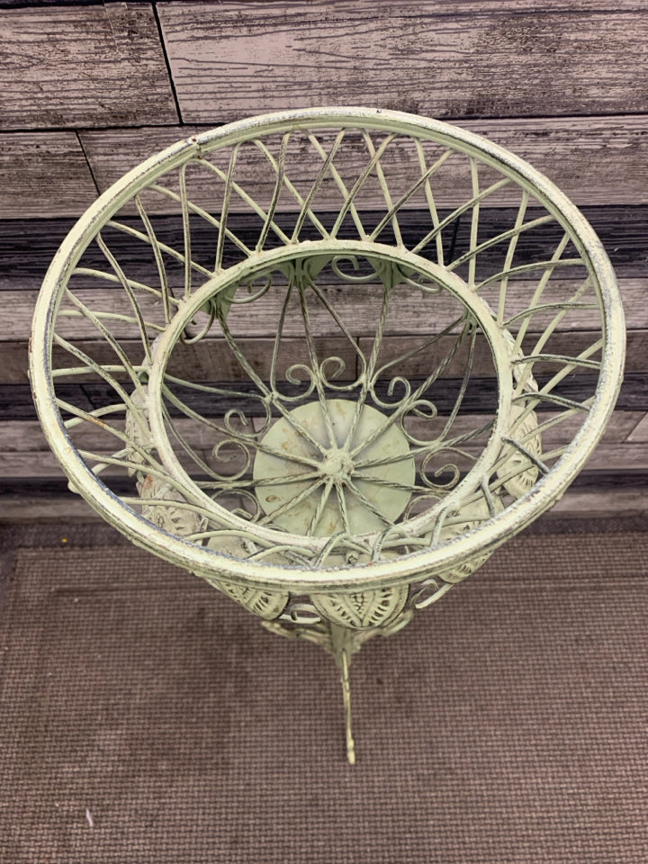 TALL GREEN DISTRESSED PLANT STAND.