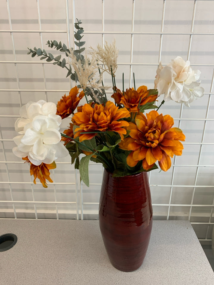 FLORAL MIX IN RED VASE.
