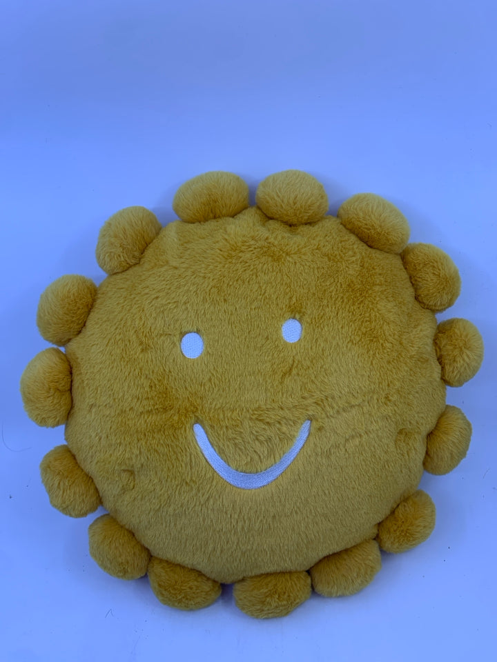 YELLOW FUZZY HAPPY SUN PILLOW.