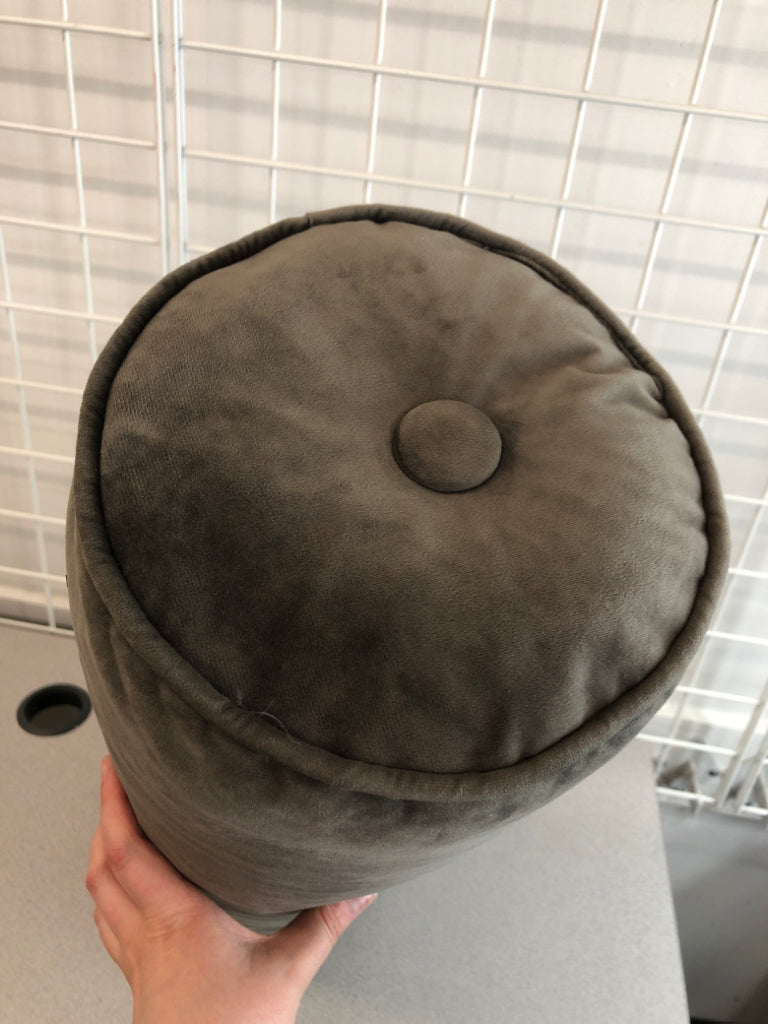 GREY ROUND BOLSTER PILLOW.