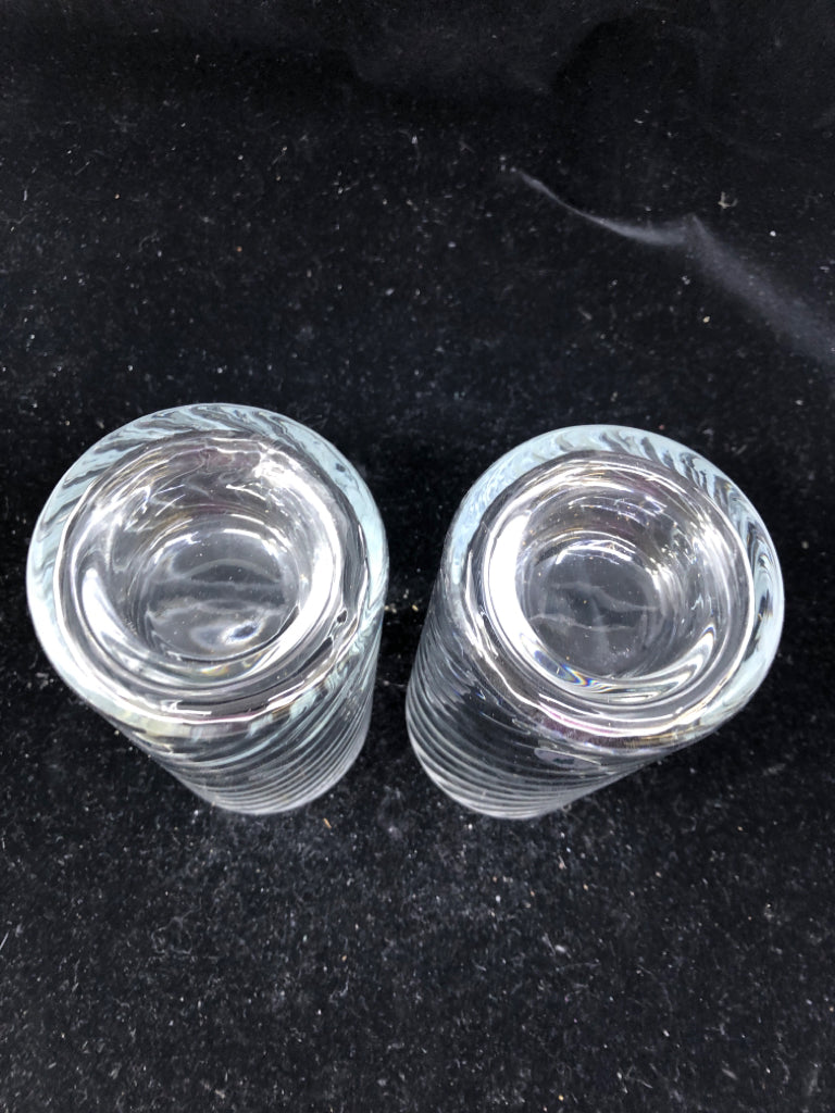 2 SWIRLED CYLINDER CANDLE HOLDERS.