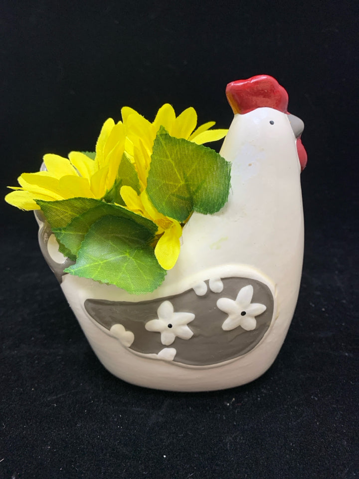 ROOSTER PLANTER W/FLOWERS.