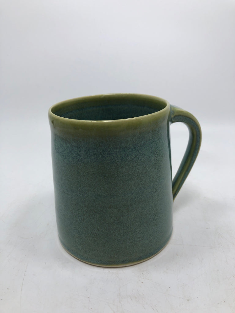BLUE TO SEAFOAM GREEN GRADIENT POTTERY MUG.