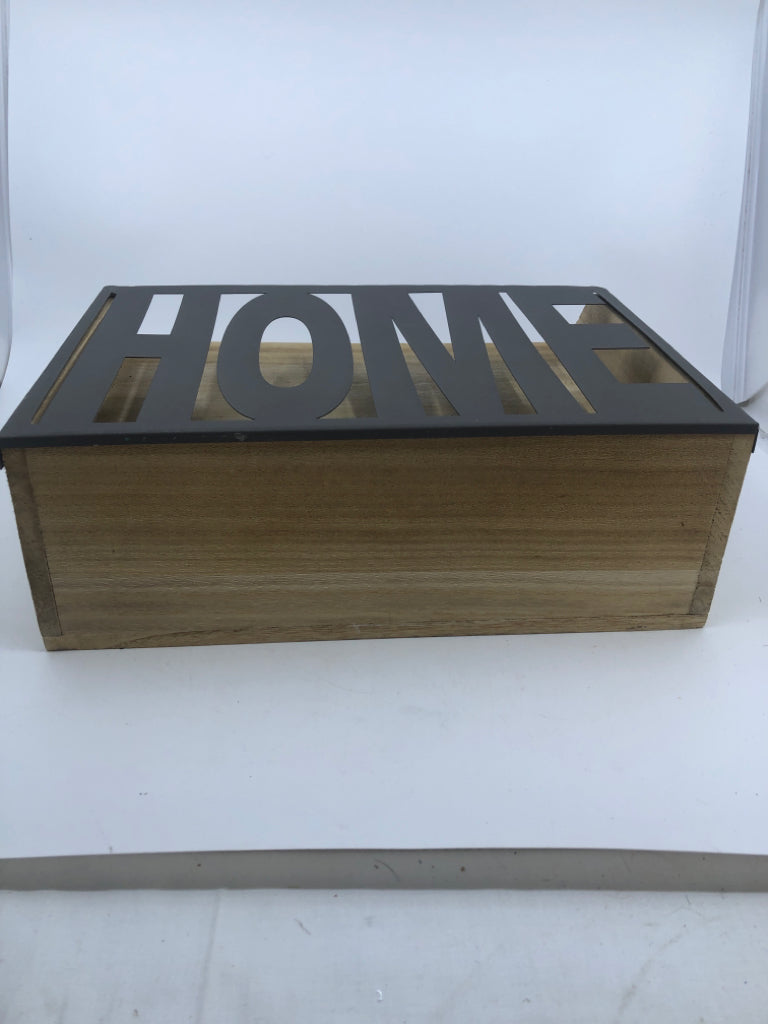 WOOD 2 SLOT MAIL FILE W/ GREY METAL CUTOUT HOME FRONT.