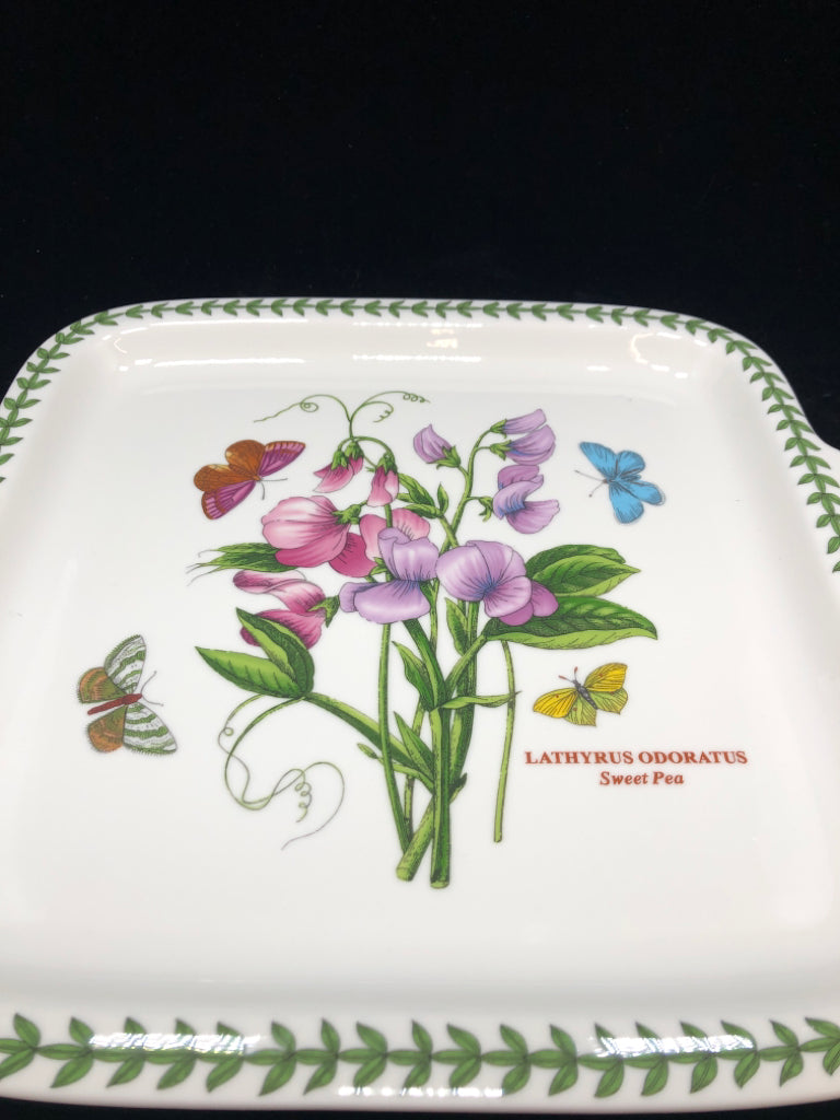 SQUARE SWEET PEA SERVING PLATTER W/HANDLES.