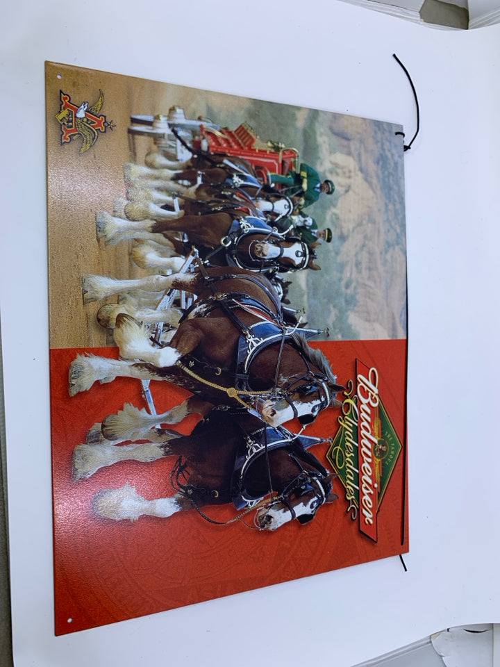METAL CLYDESDALES BUDWEISER SIGN.