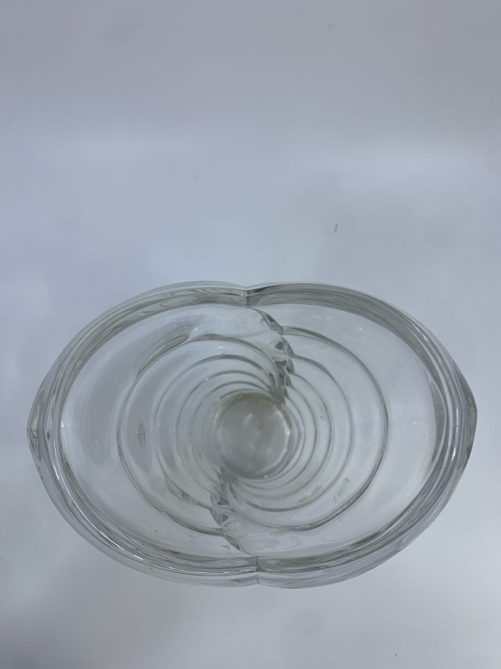 HEAVY CUT GLASS RIBBED VASE.